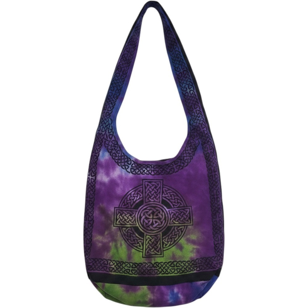 India Arts Tie Dye Celtic Knot Hobo Bag Purple Green Cotton Canvas Shoulder Bag